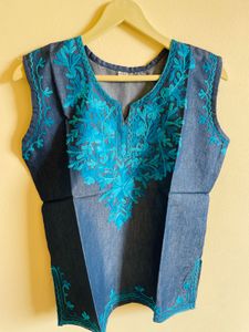 Embroidered Denim Top