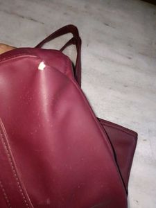 Maroon Faux Leather Double-Layer Tote Bag