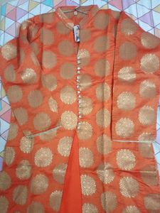 Orange Brocade Kurtas with Gold Motifs