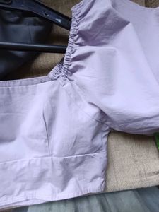 Lavender Puff Sleeve Cropped Top