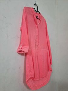 Tommy Hilfiger Pink Garment-Dyed Shirt Mini Dress.