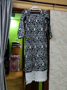 Boho Black &amp; White Printed Midi Dress with Pant