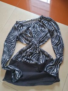 Y2K Zebra Print Long Sleeve Tunic