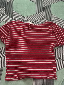 Red &amp; White Striped Twist Front Top