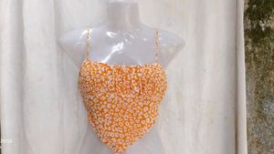 26127. Cute Orange Floral Crop Top