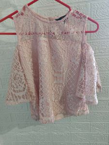 Baby Pink Lace Cold Shoulder Top