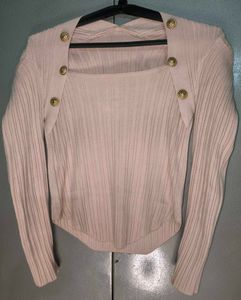 Chic Ribbed Top &amp; Buttoned Midi Skirt Set