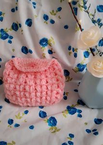 Handmade Pink Crochet Earbud Case Pouch