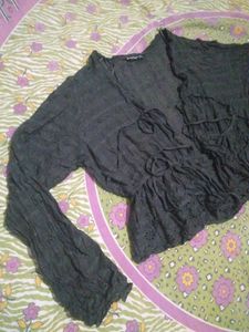 Flowy Dark Grey Ruffle Top