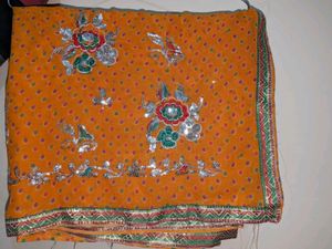 FREE DELIVERY NEW ORANGE SEQUINS SAREE