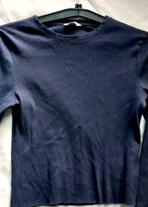 Navy Blue Ribbed Long Sleeve Top