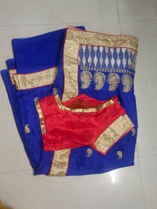 Blue Colour Saree With Blouse