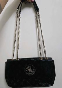 Guess Black Patent Chain Shoulder Bag