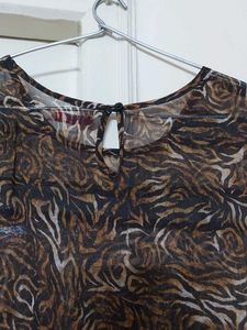 y2k Sheer Tiger Print Top