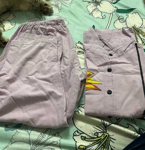 Lavender Cotton Kurta Set with Sun Print