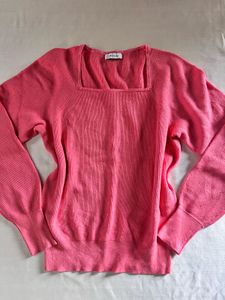 Pink Square Neck Sweater