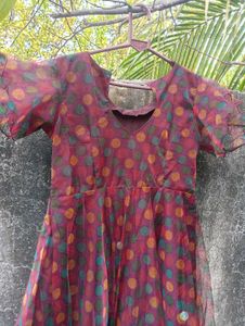 Elegant Maroon Polka Dot Dress