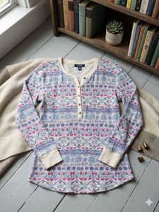 Chaps Patterned Long Sleeve Henley Top
