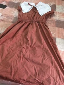 Vintage Burnt Orange Dress with Lace Collar