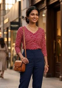 Stylish Red & White Striped Kurta Top