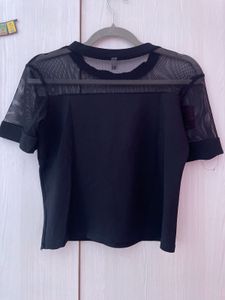 Black Graphic Mesh Top