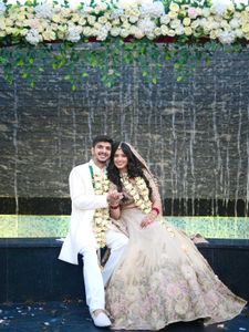 Beige Tissue Resham Embroidered Engagement Lehenga