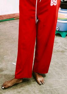 Red Wide Leg Track Pants