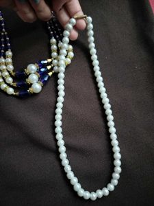 Combo Elegant Pearl and Blue Beaded Necklace Se