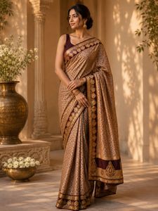 Elegant Beige Saree with Maroon Border