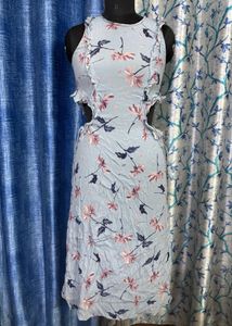 Light Blue Floral Cut-Out Dress