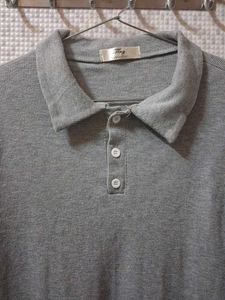 Grey Cropped Polo Long Sleeve Top