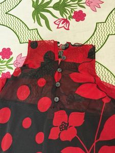 Red &amp; Black Polka Dot Dupatta