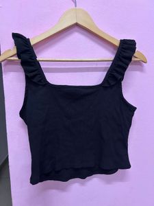 Black Ruffle Square Neck Tank Top