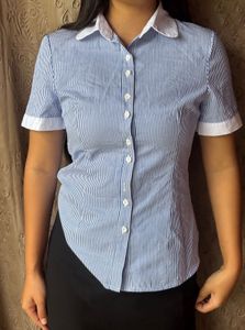 Blue Striped Button-Up Blouse