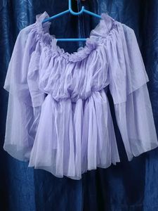 net peplum Lilac Off-Shoulder Tulle Top