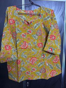 Mustard Floral Print Kurta