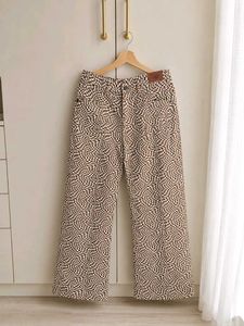 Brown &amp; White Geometric Wide-Leg Pants &amp; Free Gift