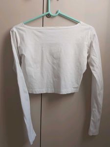White Long Sleeve Crop Top