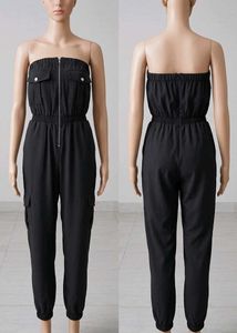 Black Strapless Cargo Jumpsuit