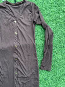 Brown Button-Down Midi Dress