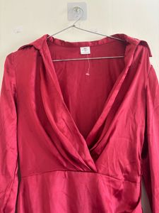 Elegant Satin Ruched Wrap Dress