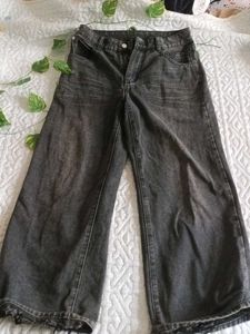 High Waist Washed Black Wide Leg Jeans