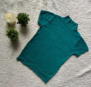Teal Mock Neck Short Sleeve Top