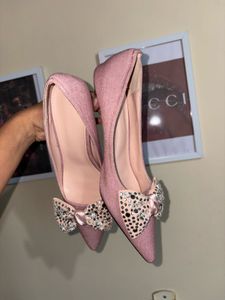 Pink Bow Heels with Rhinestones
