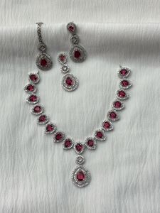 Ruby Red Necklace Set with Earrings &amp; Maang Tikka