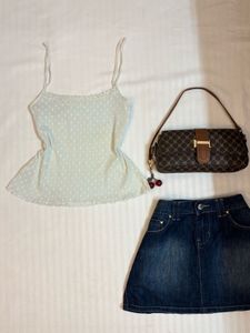 Cute Light Blue Camisole & Denim Skirt Set