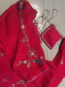 Vibrant pink suit with Silver Border