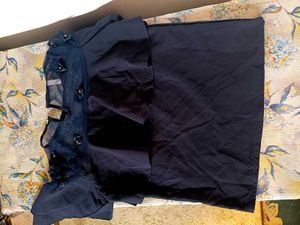 Chic Navy Blue Ruffle Top