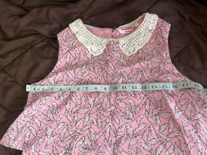 Pink Leaf Print Dress with Lace Collar