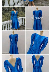 Vibrant Blue V-Neck Puff Sleeve Dress